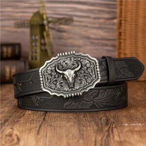 Western Belt Bullhead Buckle Floral 1.4 inch Wide Bullhead Belt Buckle Black